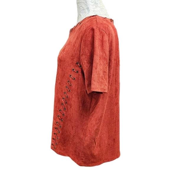 Anthropologie Moon River Boho Deep Orange Faux Suede Short Sleeve Top Medium - Picture 6 of 12